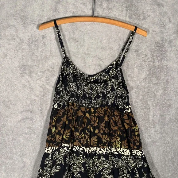 Santiki Tiered Midi Dress Women's Size L Floral Print Black Brown Bohemian Fairy - Picture 9 of 14